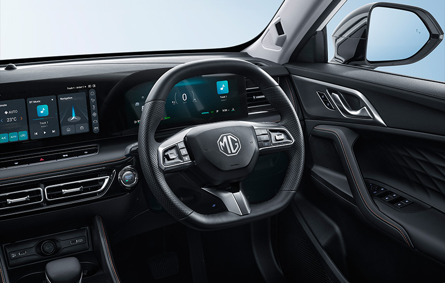 Exclusive Luxury Details<br/>Genuine leather multi-function steering wheel, metal welcome pedals and ambient light set, paired with soft-wrapped interior for a delicate touch. Every detail highlights a light luxury texture.
